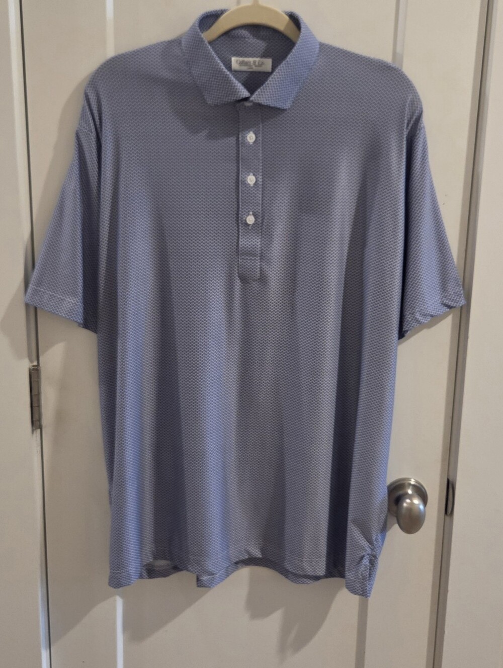 Collars & Co. Short-Sleeve Performance Polo Shirt Blue Geo-Print - Size Large -